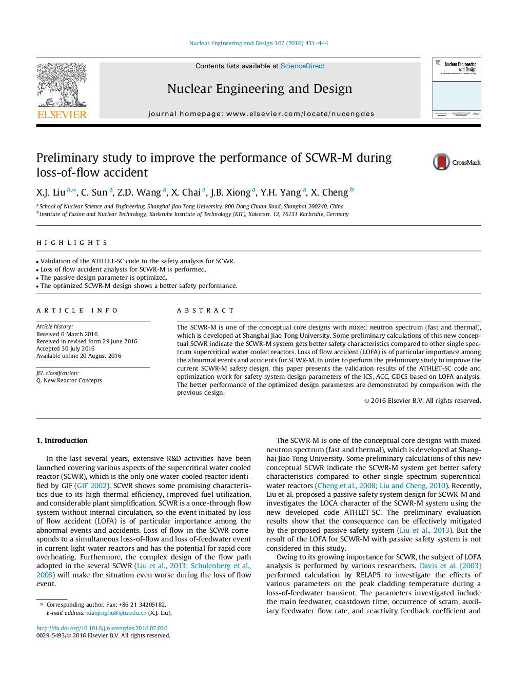 Preliminary study to improve the performance of SCWR-M during loss-of-flow accident