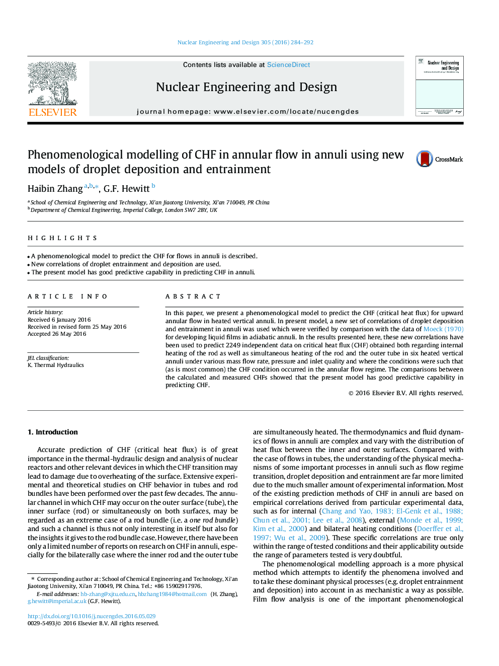 Phenomenological modelling of CHF in annular flow in annuli using new models of droplet deposition and entrainment