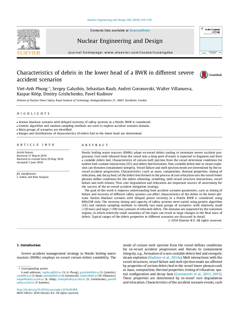 Characteristics of debris in the lower head of a BWR in different severe accident scenarios