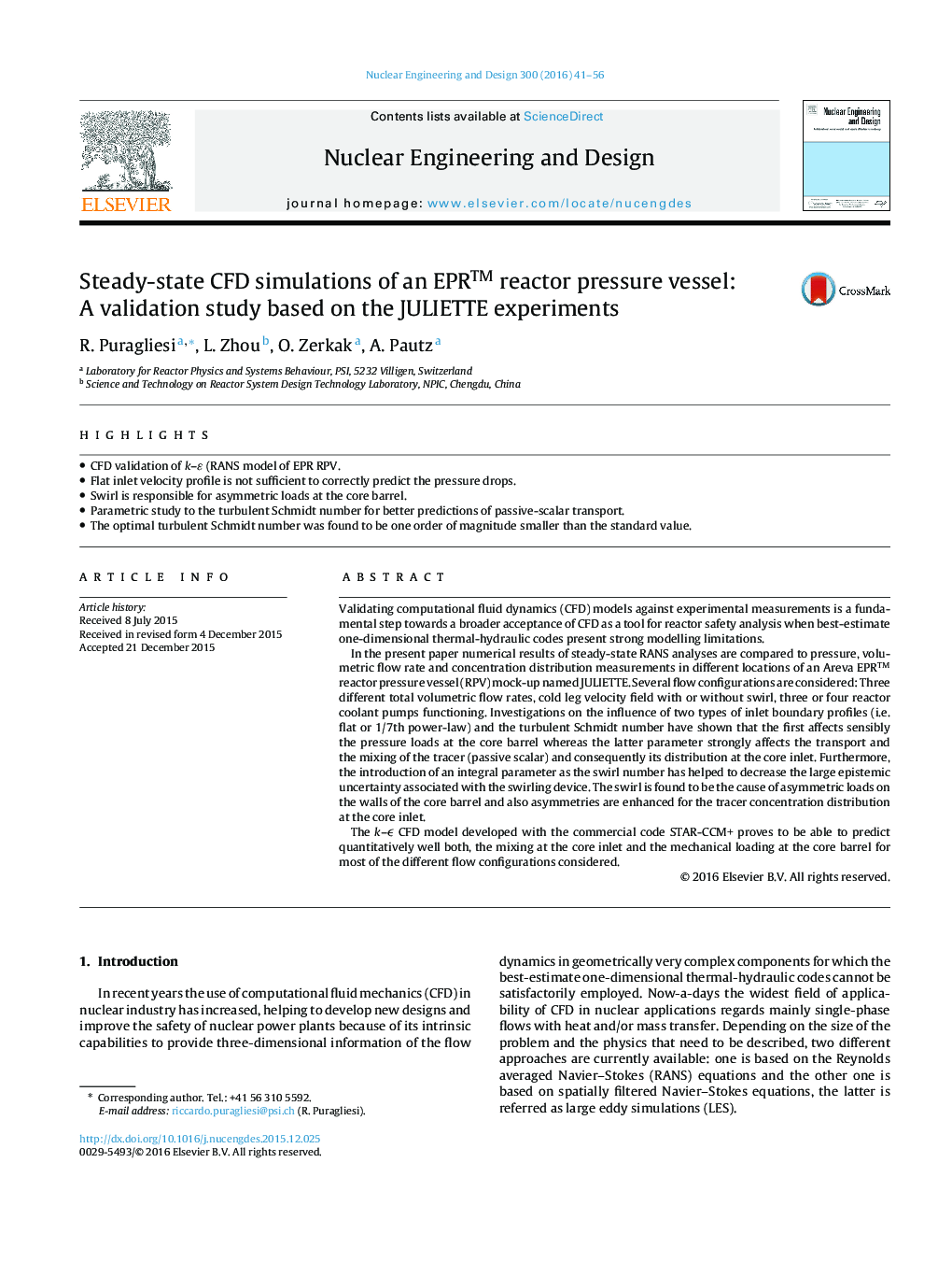 Steady-state CFD simulations of an EPRâ¢ reactor pressure vessel: A validation study based on the JULIETTE experiments