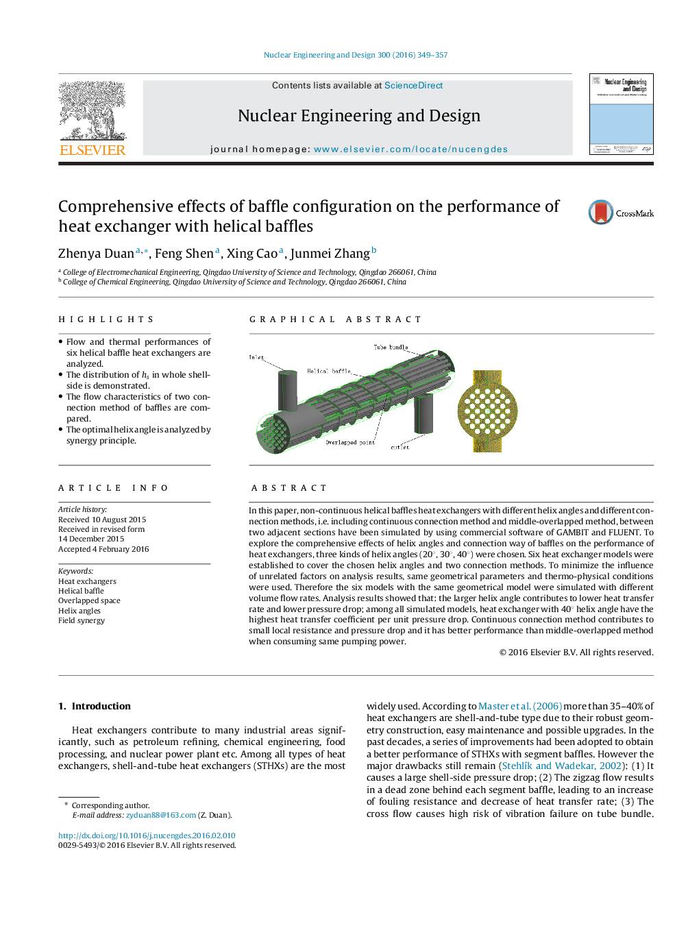 Comprehensive effects of baffle configuration on the performance of heat exchanger with helical baffles