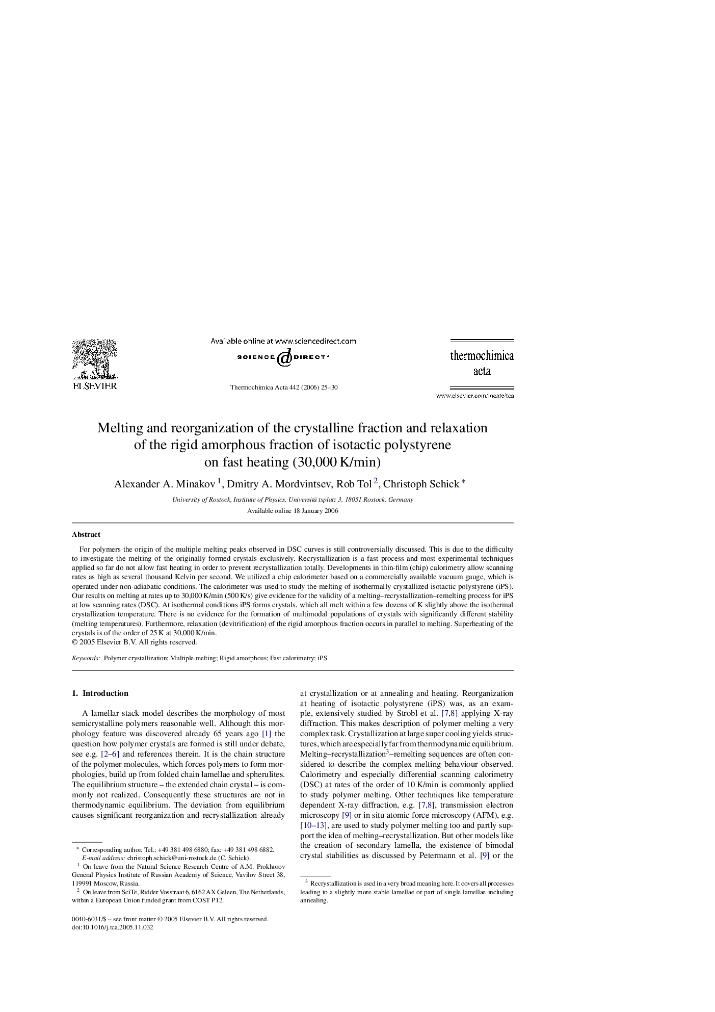 Melting and reorganization of the crystalline fraction and relaxation of the rigid amorphous fraction of isotactic polystyrene on fast heating (30,000 K/min)