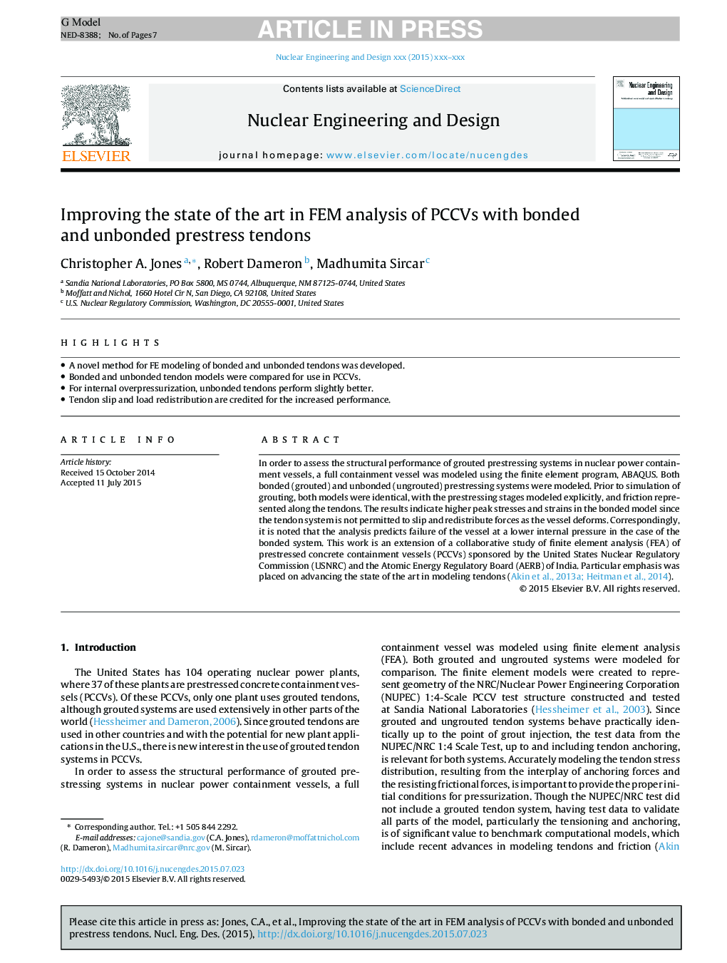 Improving the state of the art in FEM analysis of PCCVs with bonded and unbonded prestress tendons