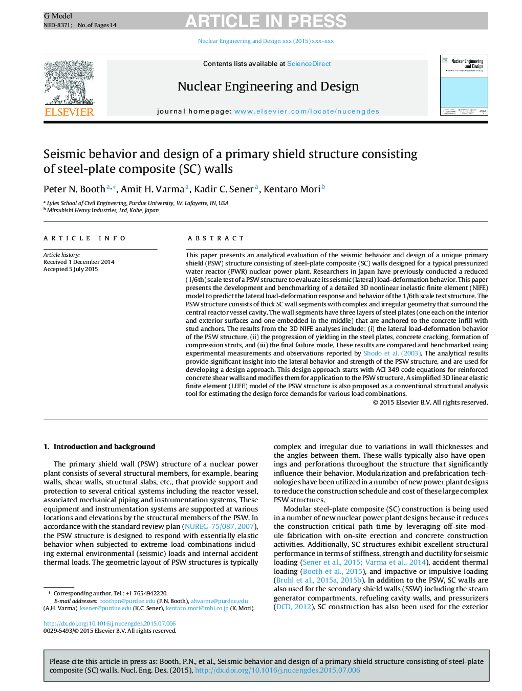 Seismic behavior and design of a primary shield structure consisting of steel-plate composite (SC) walls