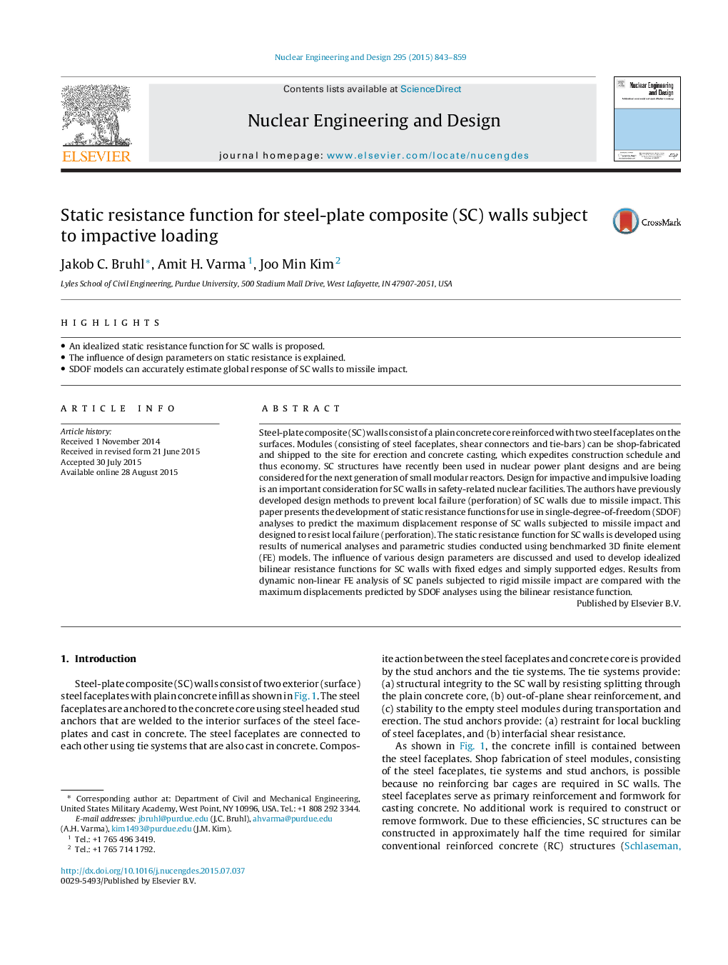 Static resistance function for steel-plate composite (SC) walls subject to impactive loading