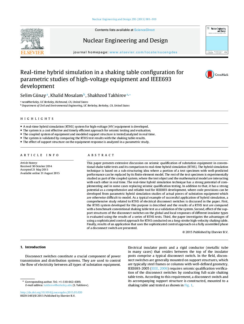 Real-time hybrid simulation in a shaking table configuration for parametric studies of high-voltage equipment and IEEE693 development