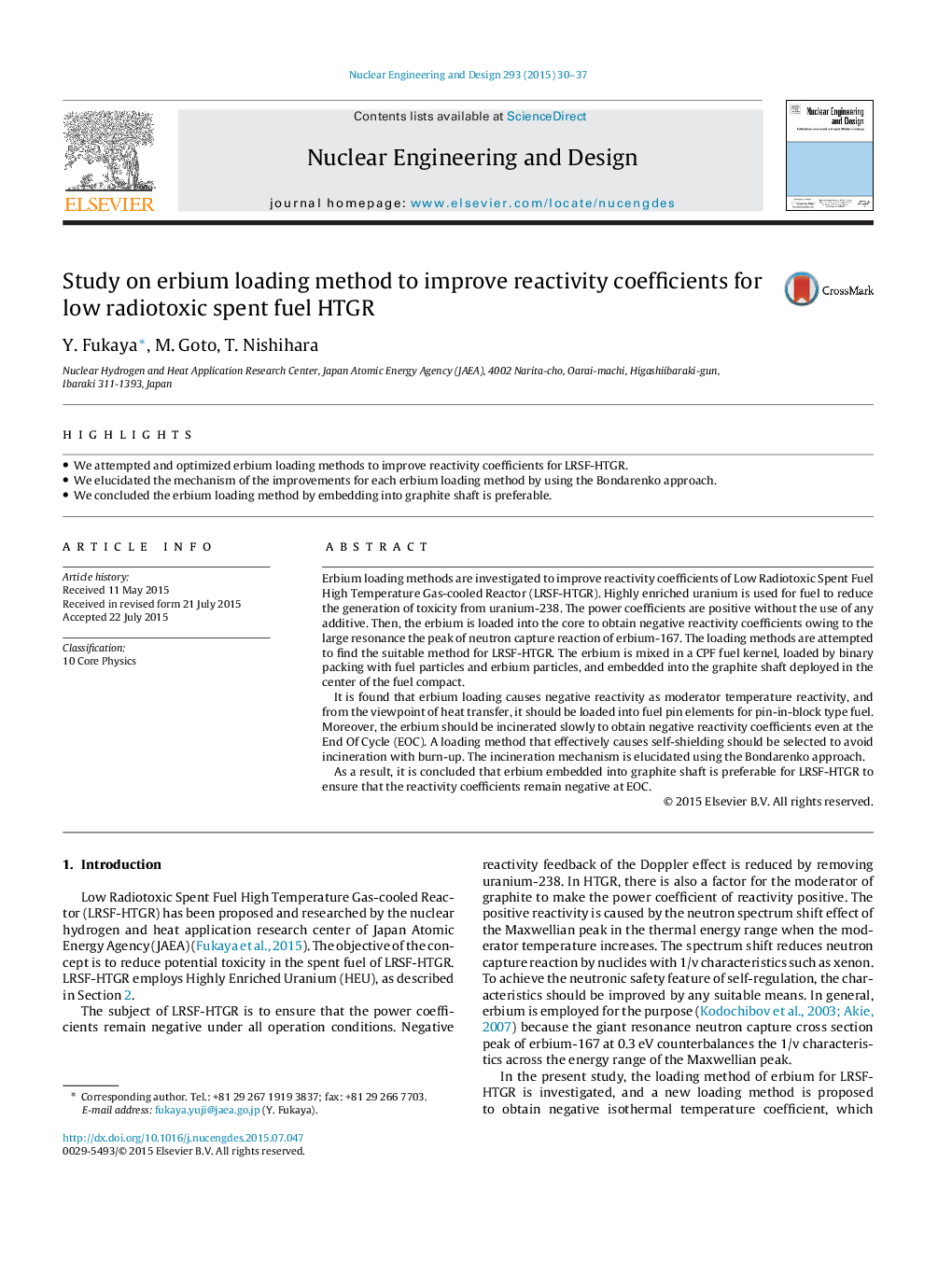Study on erbium loading method to improve reactivity coefficients for low radiotoxic spent fuel HTGR