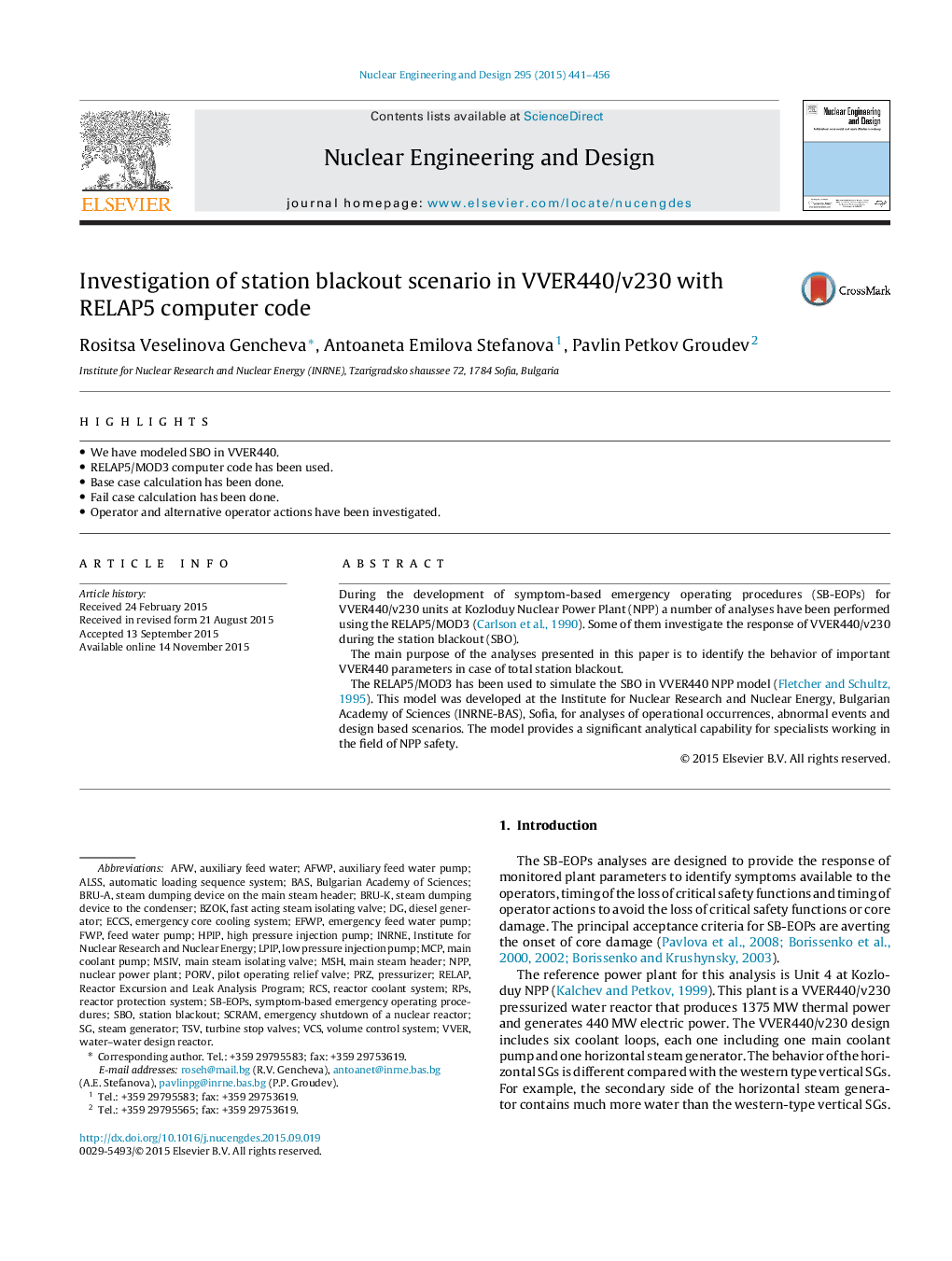 Investigation of station blackout scenario in VVER440/v230 with RELAP5 computer code