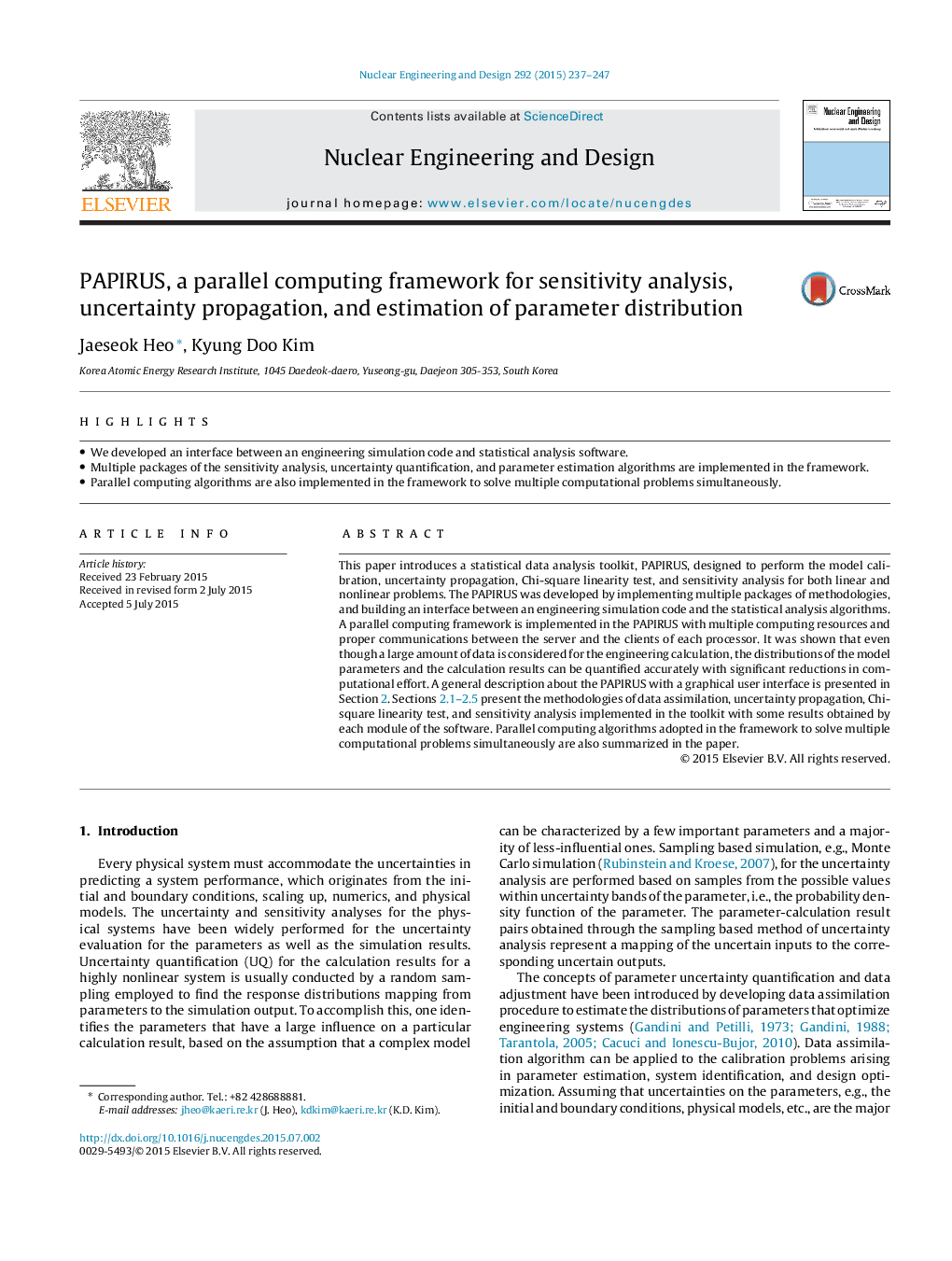 PAPIRUS, a parallel computing framework for sensitivity analysis, uncertainty propagation, and estimation of parameter distribution