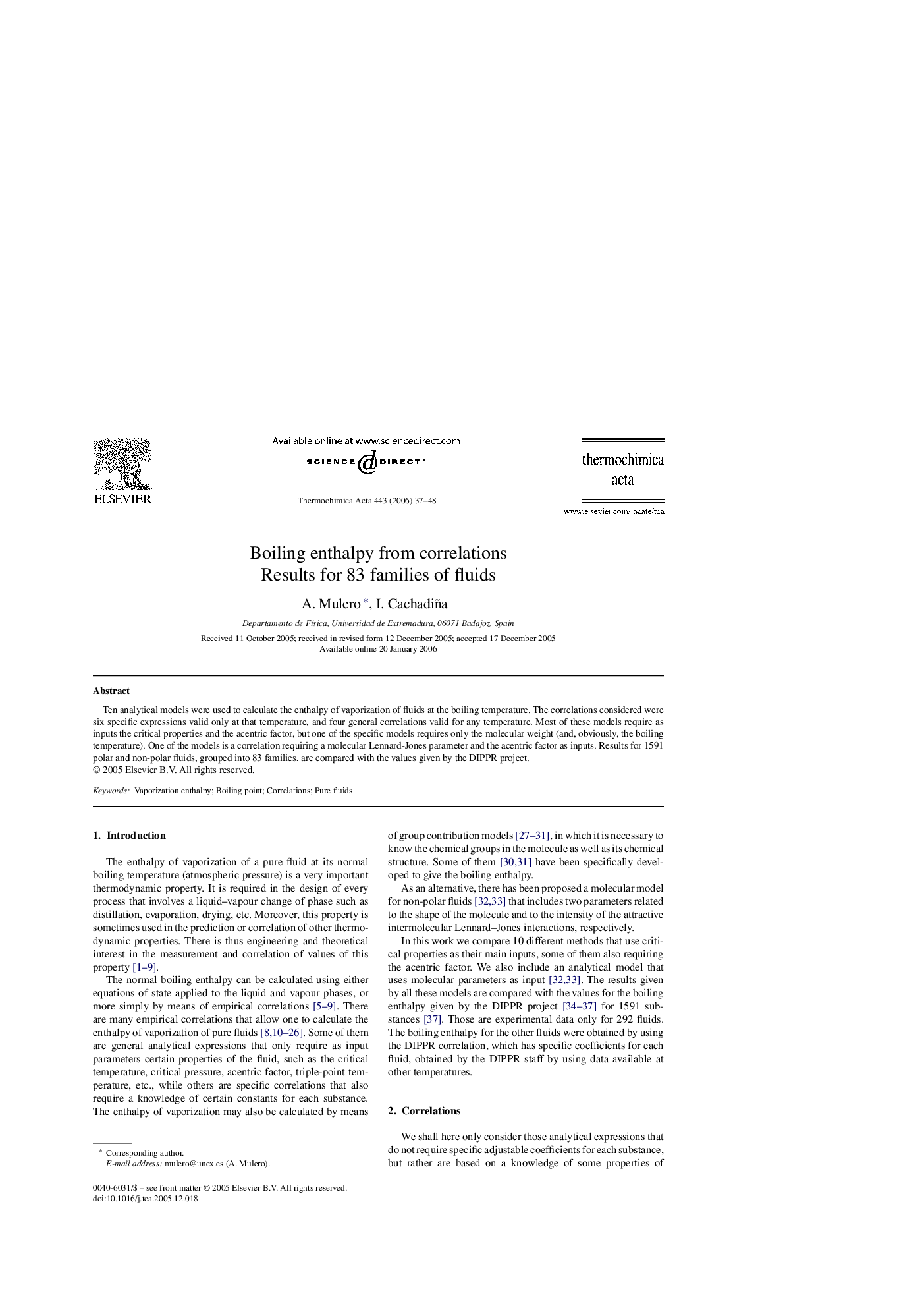 Boiling enthalpy from correlations: Results for 83 families of fluids