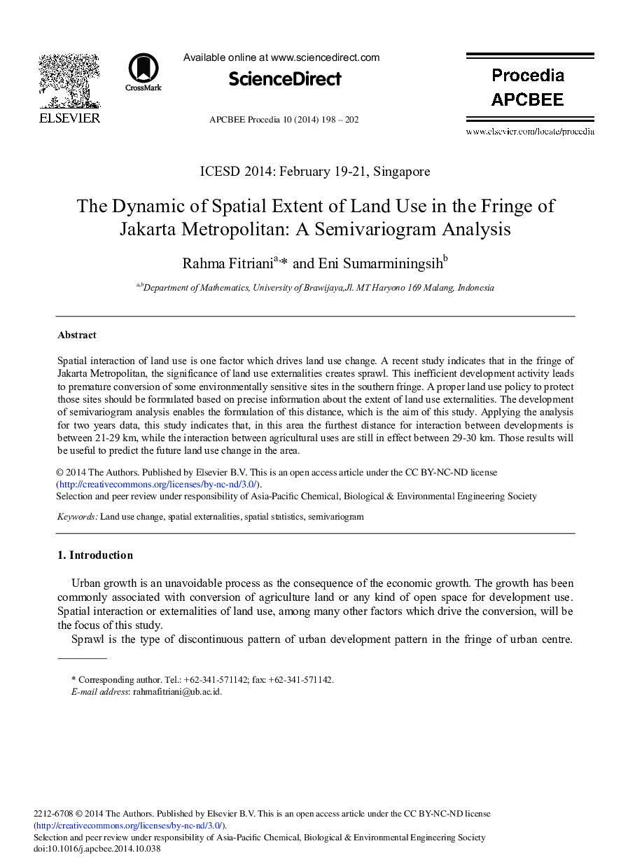 The Dynamic of Spatial Extent of Land Use in the Fringe of Jakarta Metropolitan: A Semivariogram Analysis 