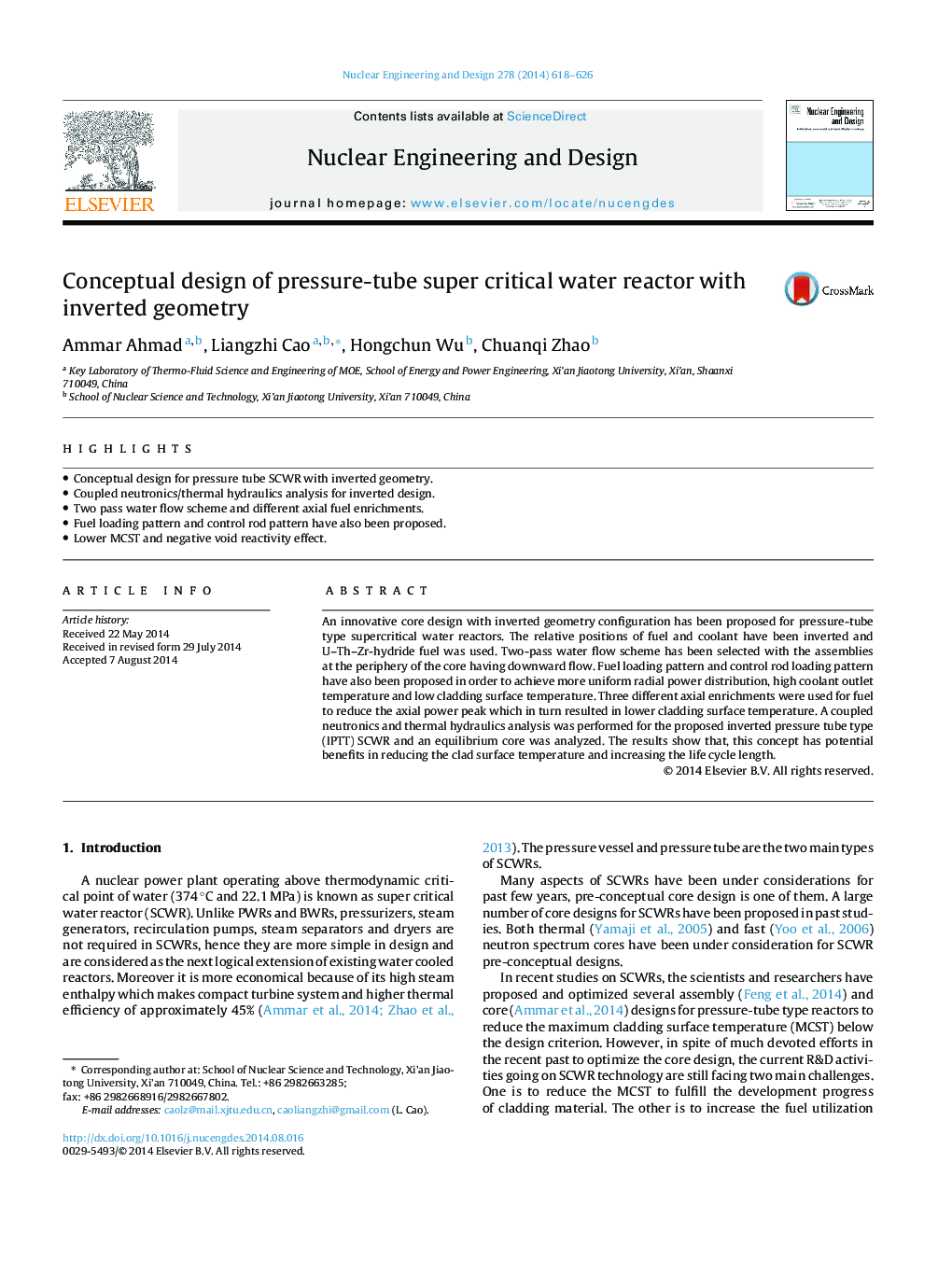 Conceptual design of pressure-tube super critical water reactor with inverted geometry