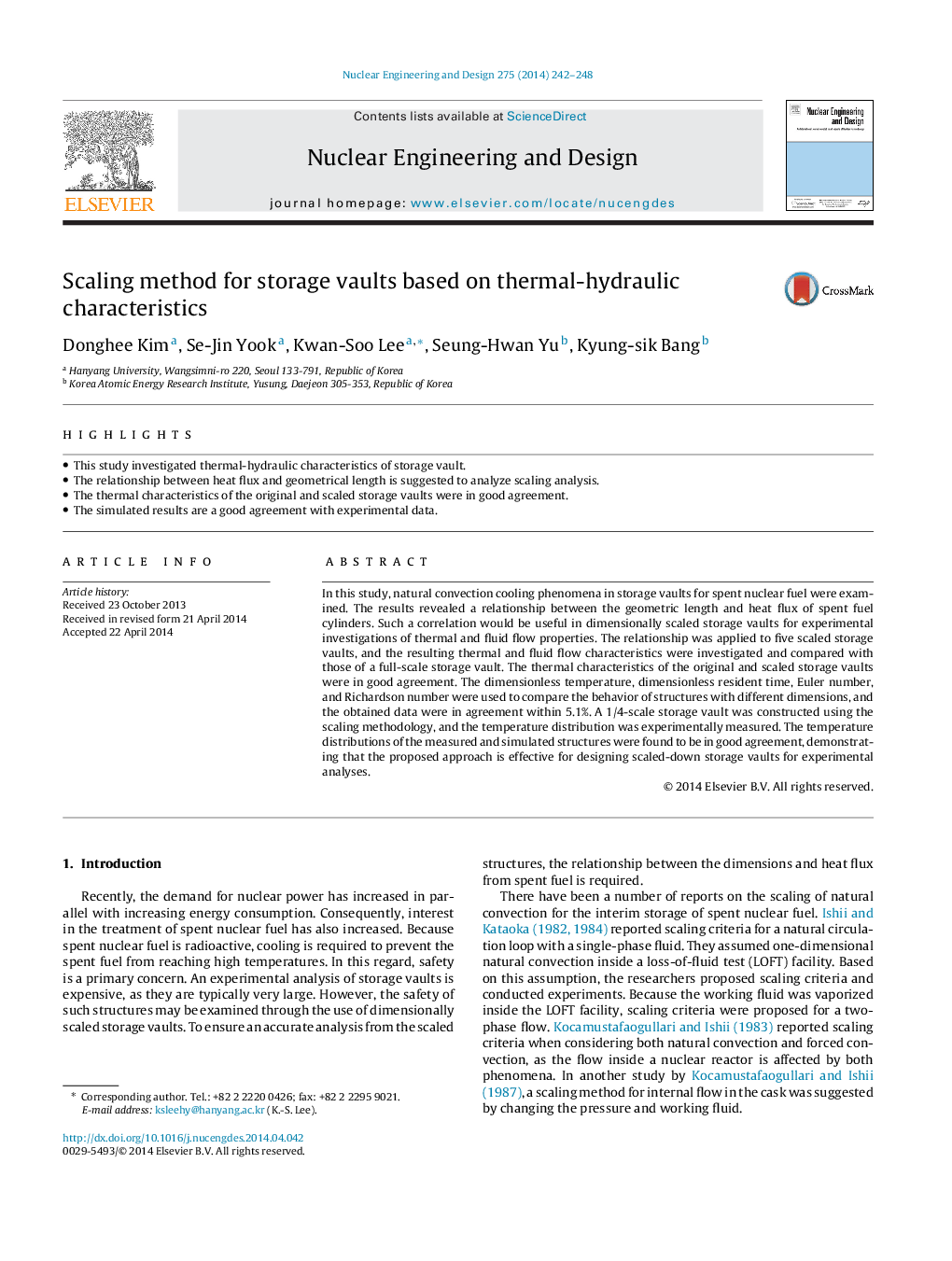 Scaling method for storage vaults based on thermal-hydraulic characteristics