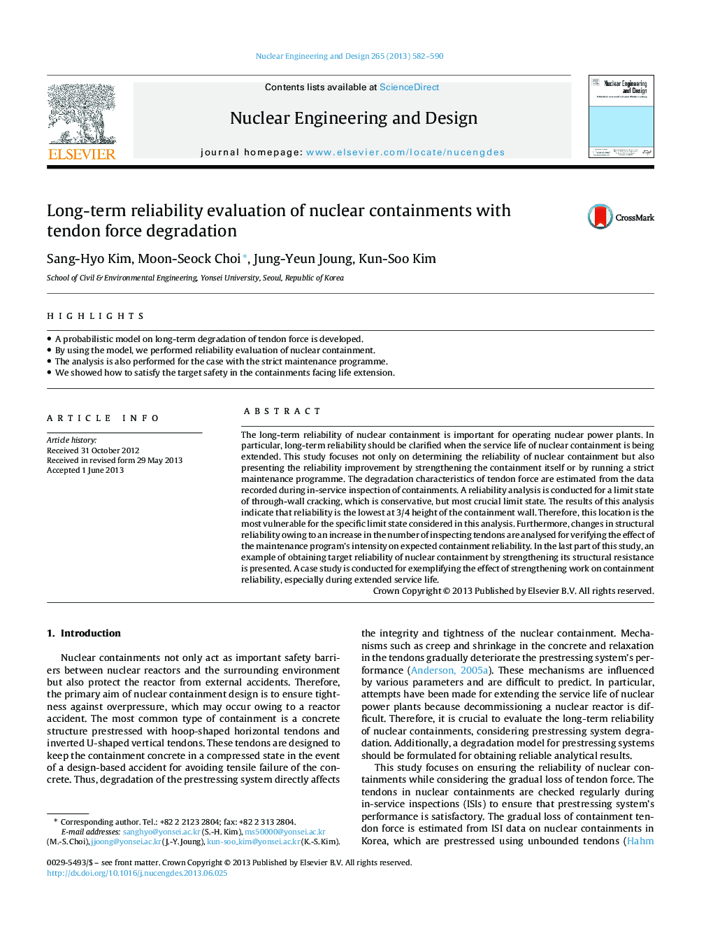 Long-term reliability evaluation of nuclear containments with tendon force degradation