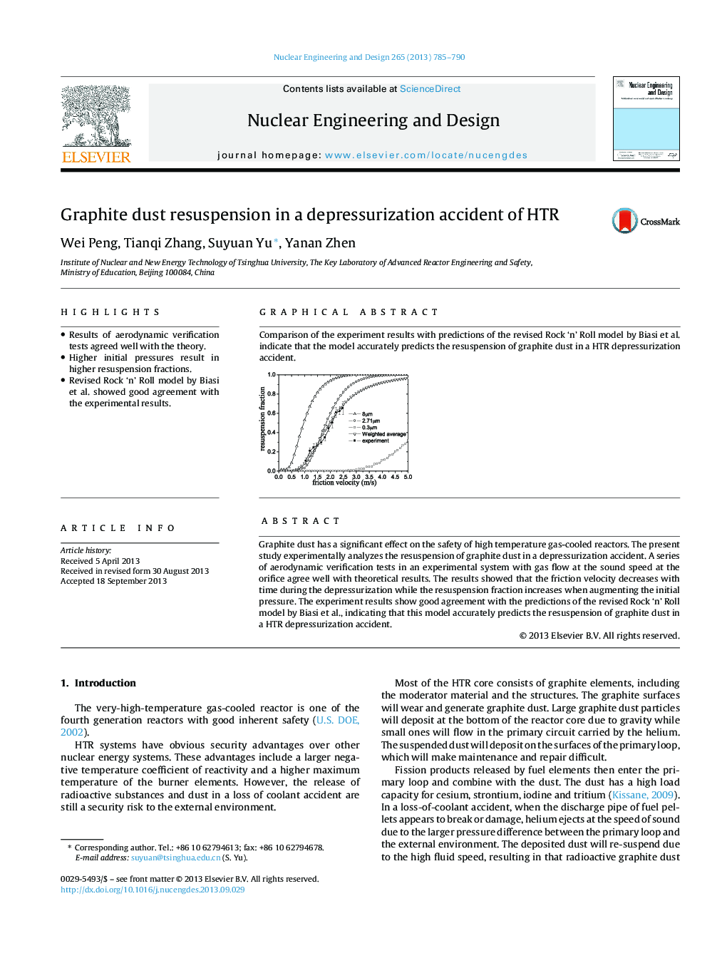 Graphite dust resuspension in a depressurization accident of HTR