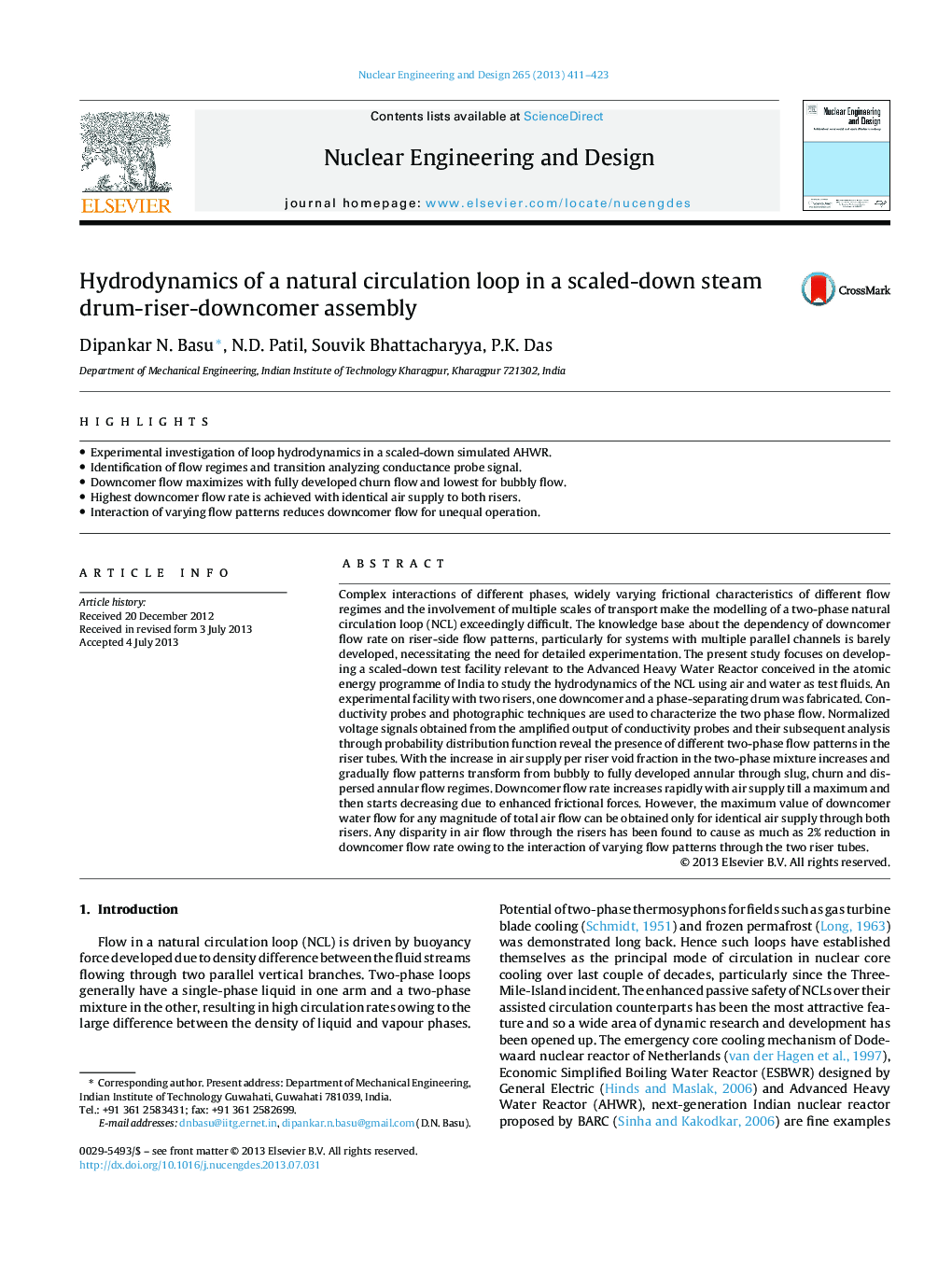 Hydrodynamics of a natural circulation loop in a scaled-down steam drum-riser-downcomer assembly