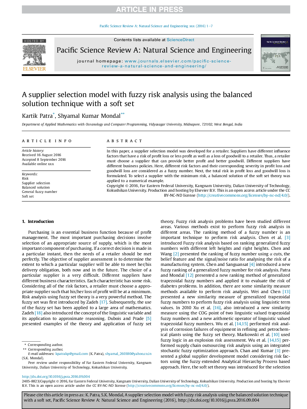 A supplier selection model with fuzzy risk analysis using the balanced solution technique with a soft set