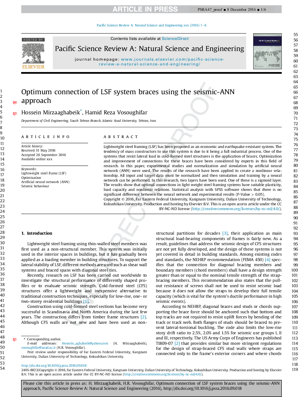 Optimum connection of LSF system braces using the seismic-ANN approach