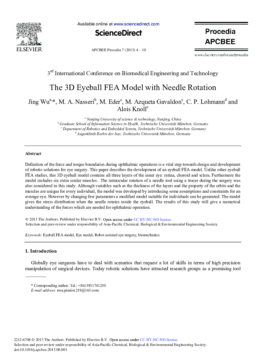The 3D Eyeball FEA Model with Needle Rotation 