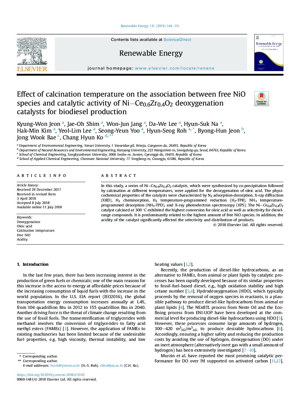 عکس صفحه اول مقاله: Effect of calcination temperature on the association between free NiO species and catalytic activity of NiâCe0.6Zr0.4O2 deoxygenation catalysts for biodiesel production Effect of calcination temperature on the association between free NiO species and catalytic activity of NiâCe0.6Zr0.4O2 deoxygenation catalysts for biodiesel production