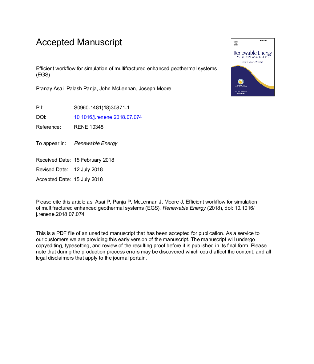 Efficient workflow for simulation of multifractured enhanced geothermal systems (EGS)