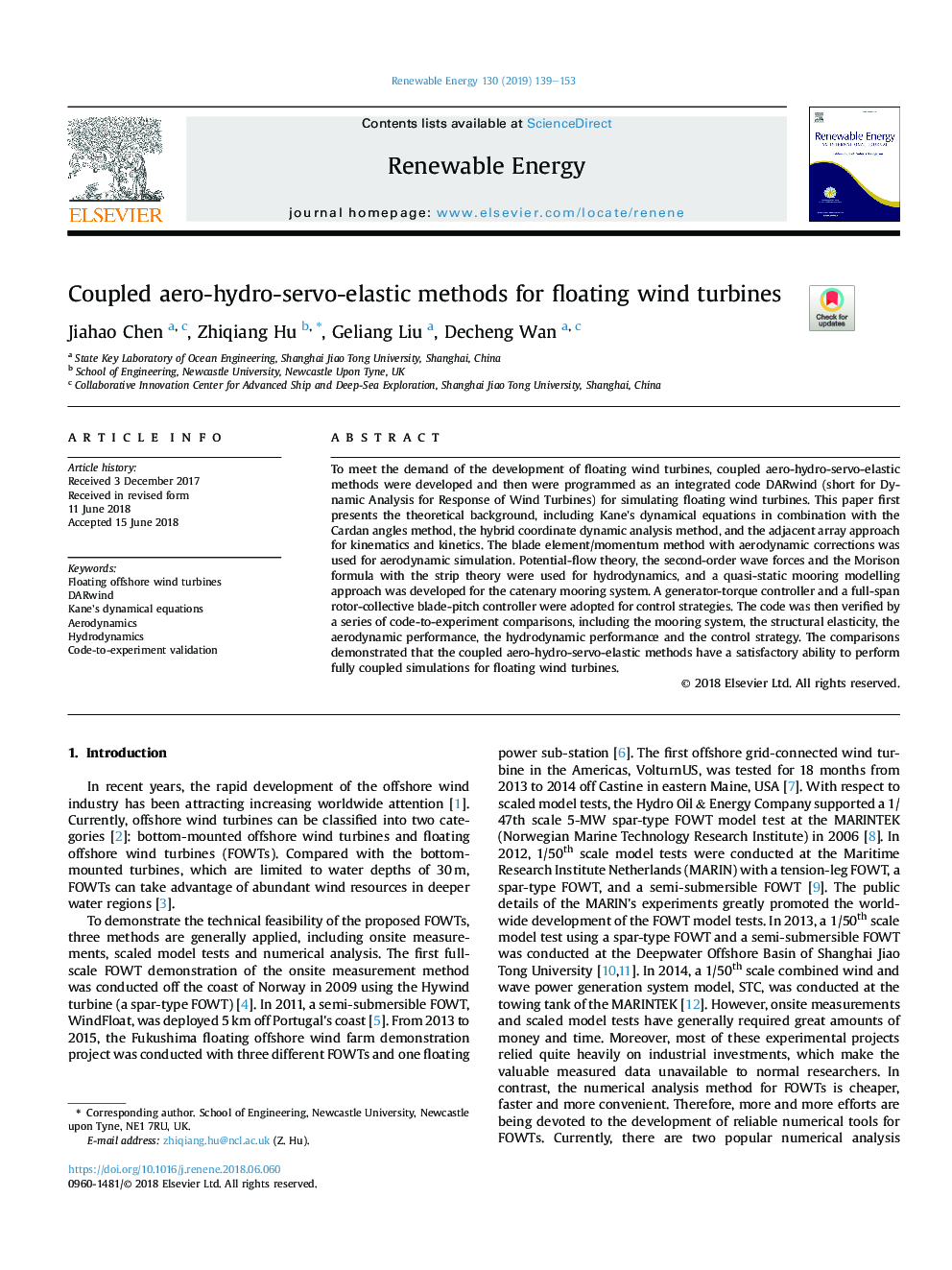 Coupled aero-hydro-servo-elastic methods for floating wind turbines