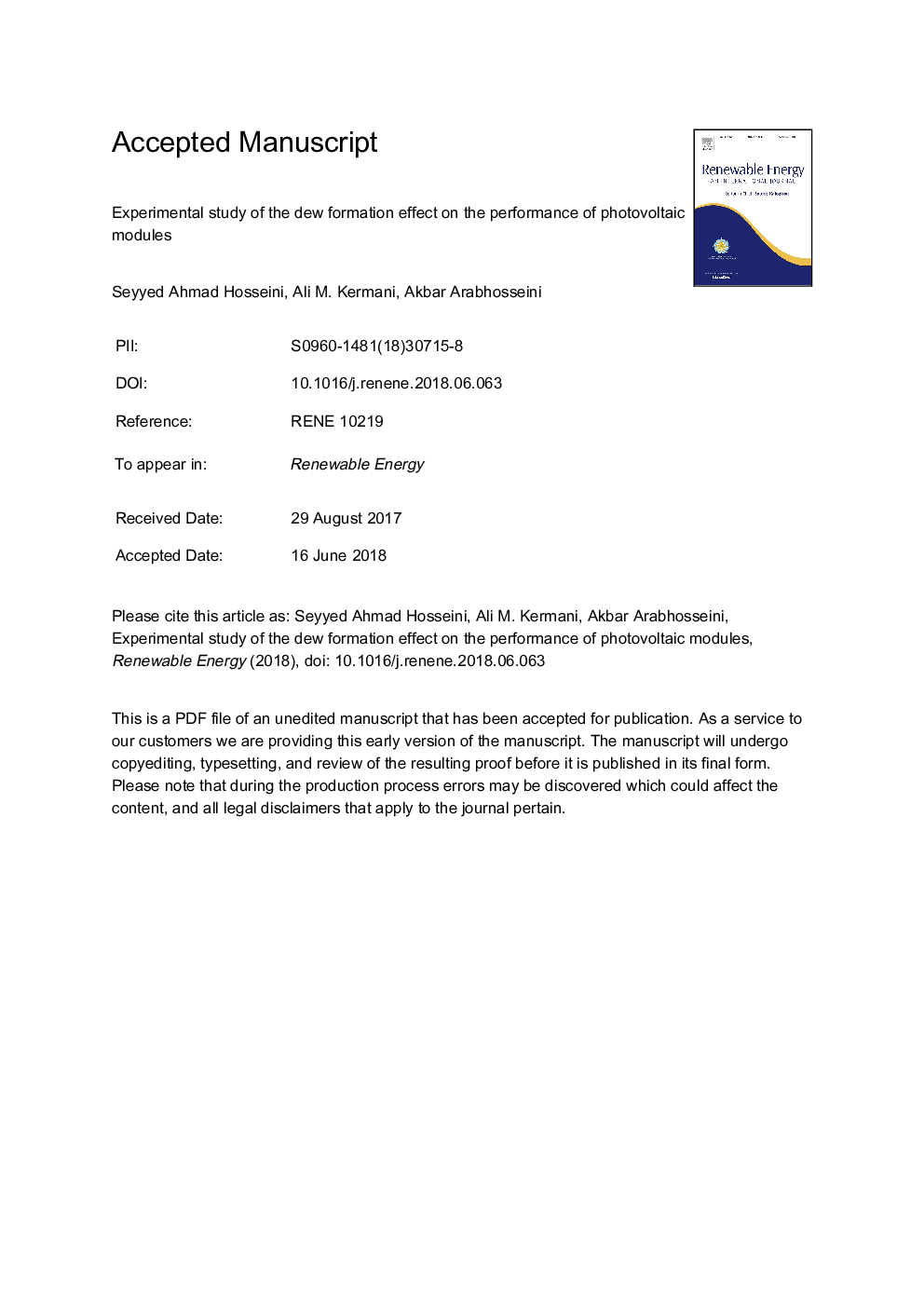 Experimental study of the dew formation effect on the performance of photovoltaic modules