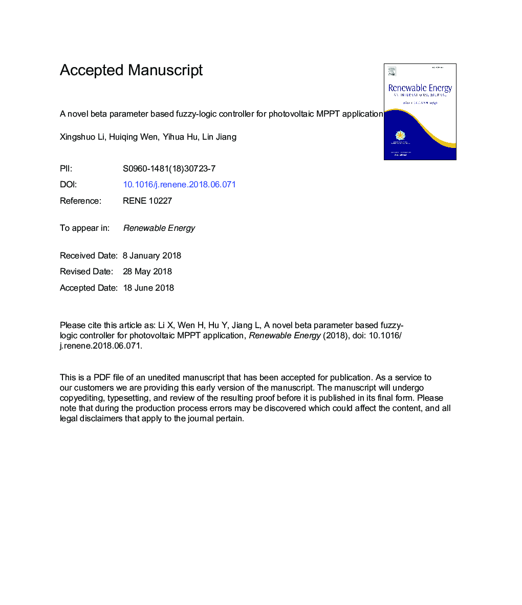 A novel beta parameter based fuzzy-logic controller for photovoltaic MPPT application