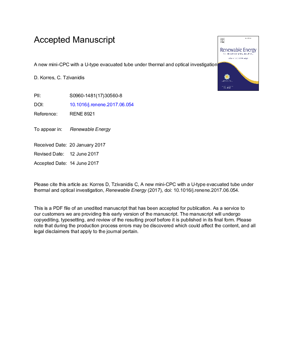 A new mini-CPC with a U-type evacuated tube under thermal and optical investigation