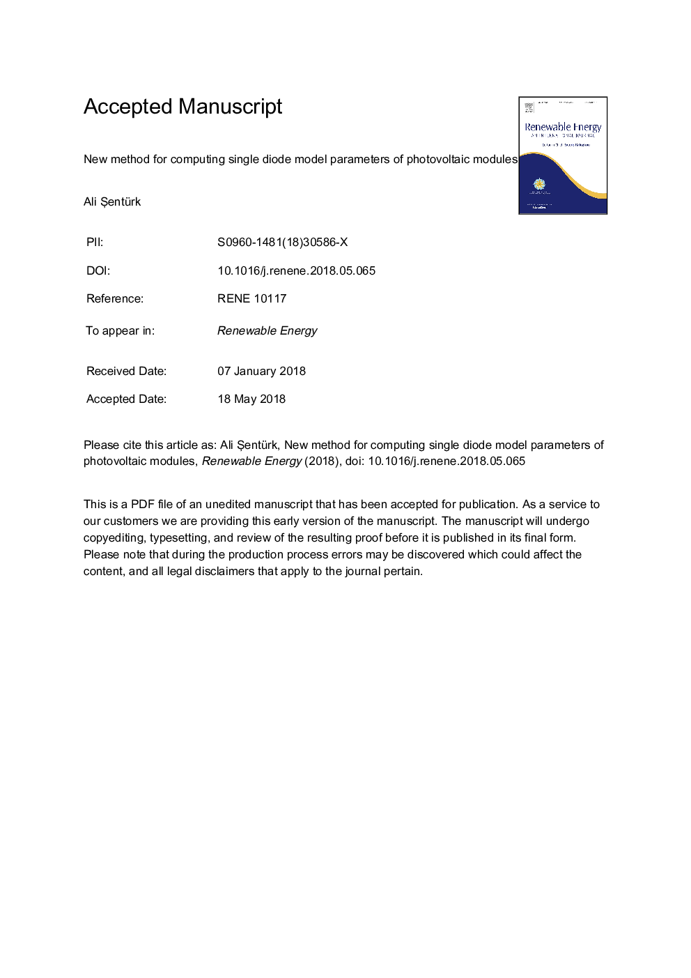 New method for computing single diode model parameters of photovoltaic modules