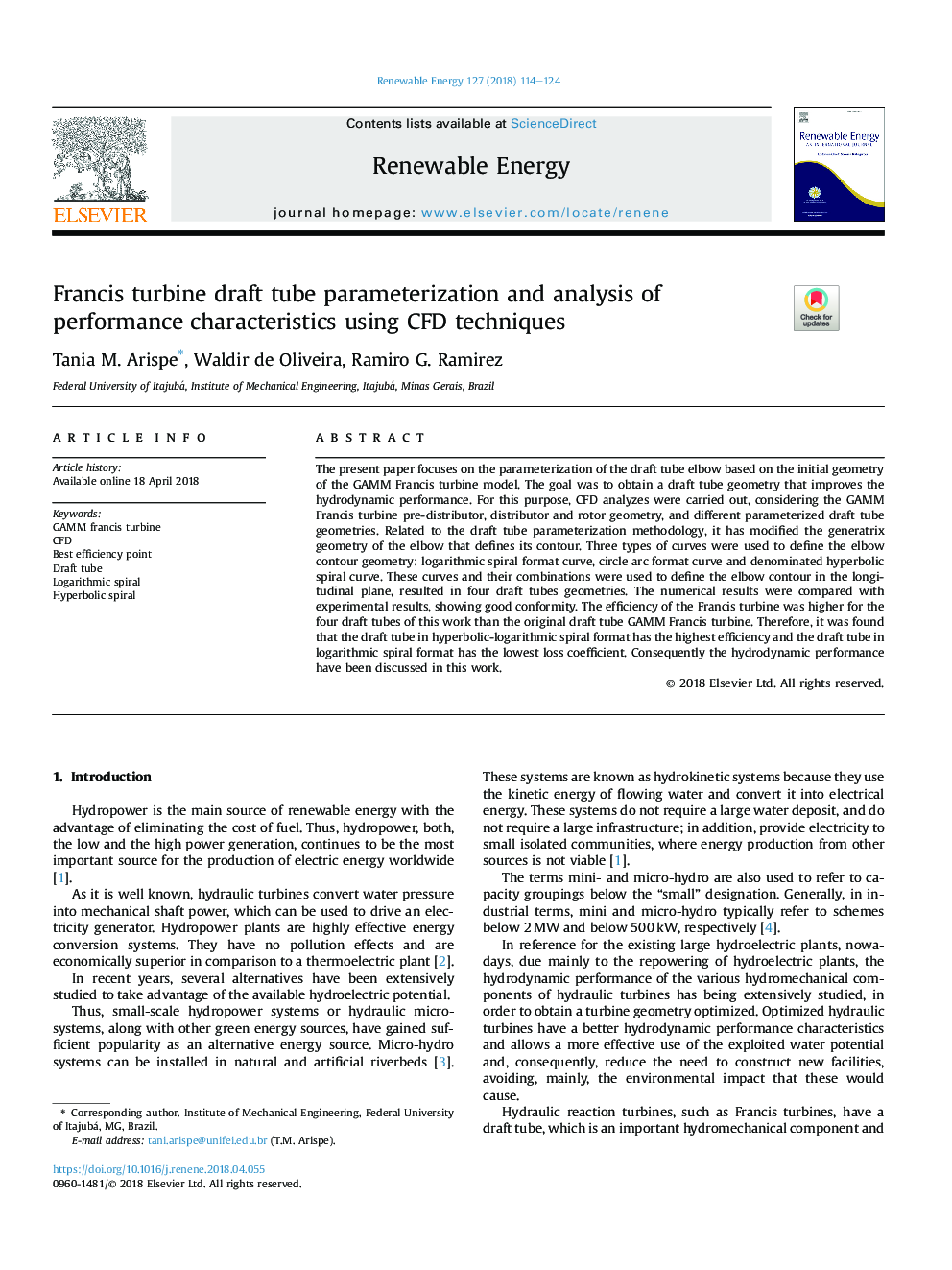 Francis turbine draft tube parameterization and analysis of performance characteristics using CFD techniques