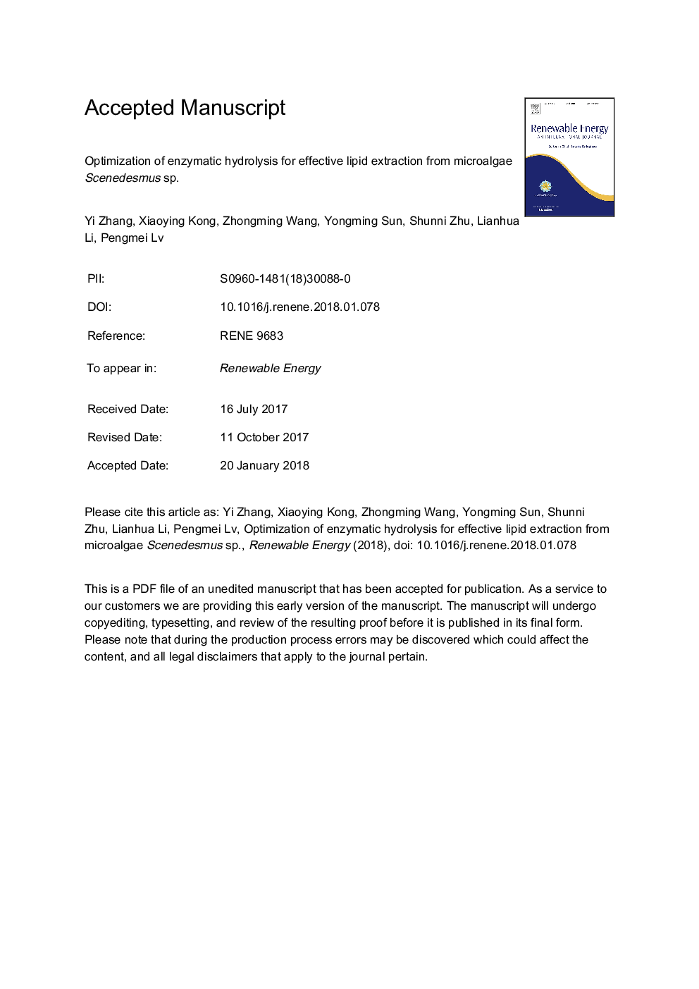 Optimization of enzymatic hydrolysis for effective lipid extraction from microalgae Scenedesmus sp.