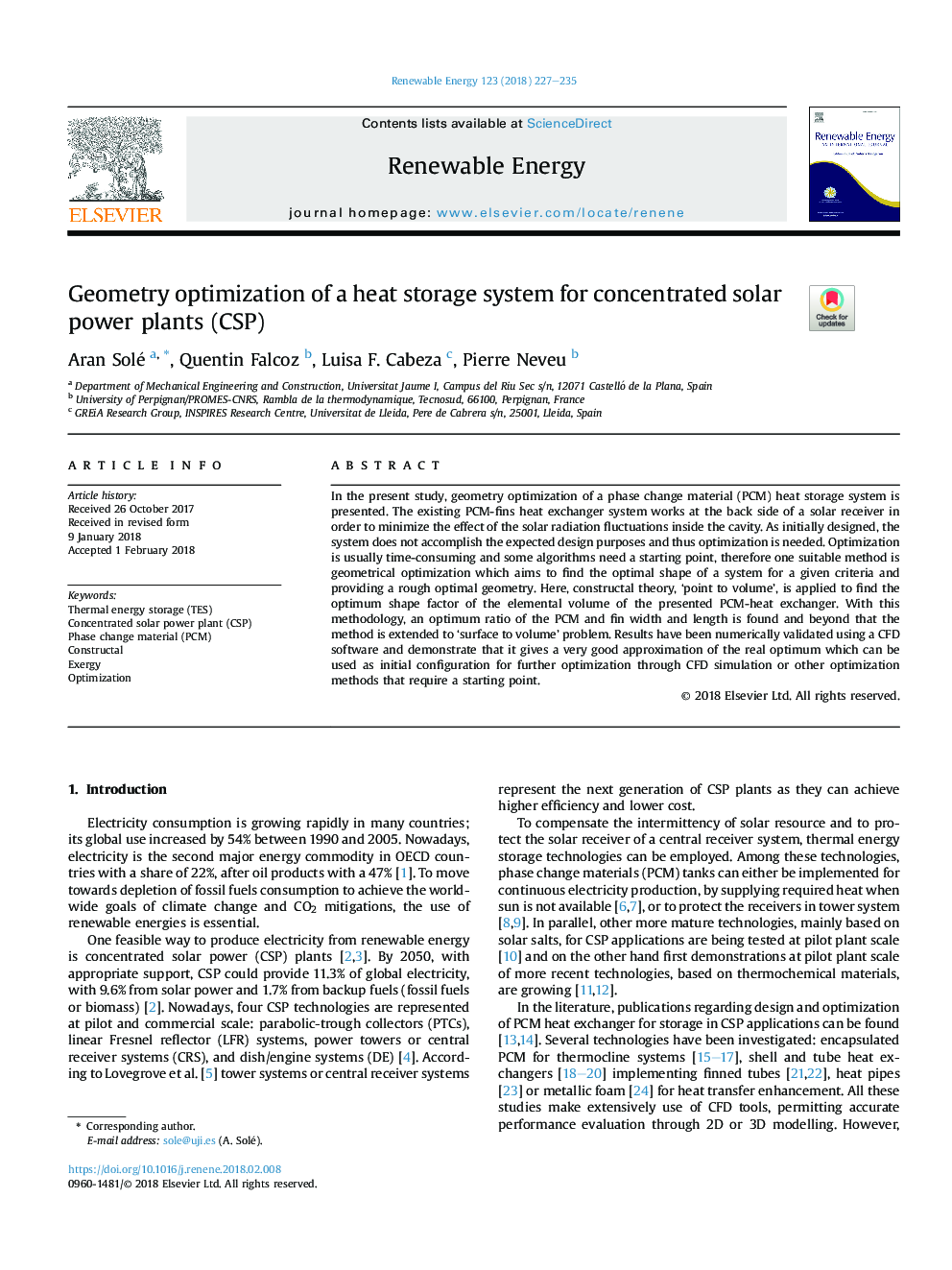 Geometry optimization of a heat storage system for concentrated solar power plants (CSP)