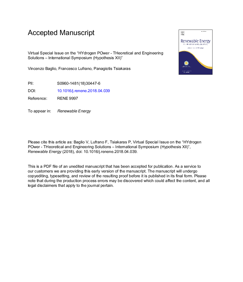 Virtual special issue on the “HYdrogen POwer - THeoretical and Engineering Solutions - International Symposium (Hypothesis XII)”