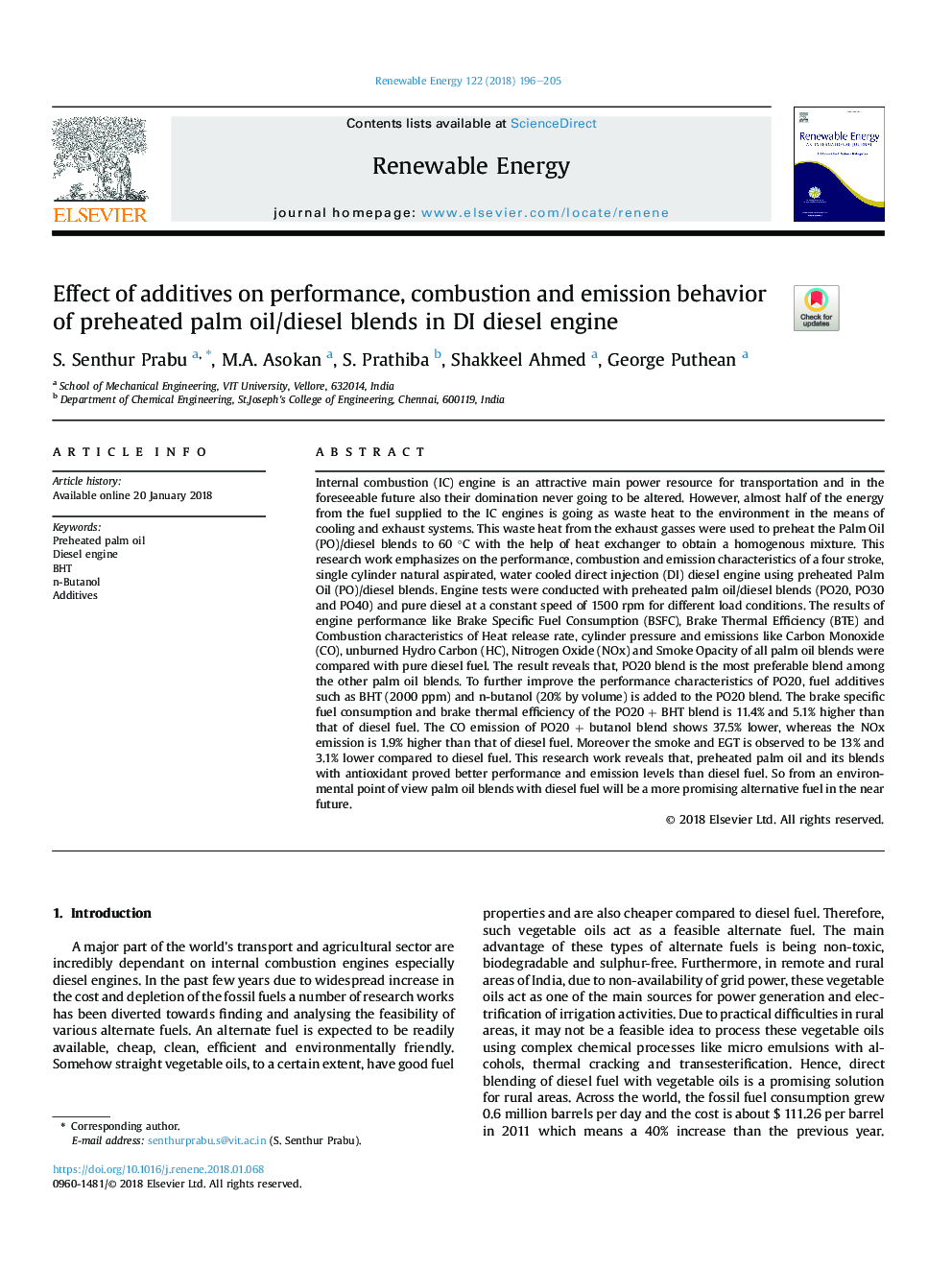 Effect of additives on performance, combustion and emission behavior of preheated palm oil/diesel blends in DI diesel engine