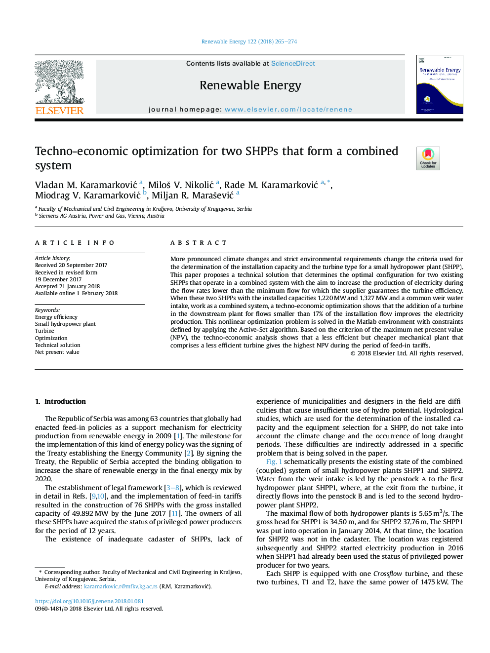 Techno-economic optimization for two SHPPs that form a combined system