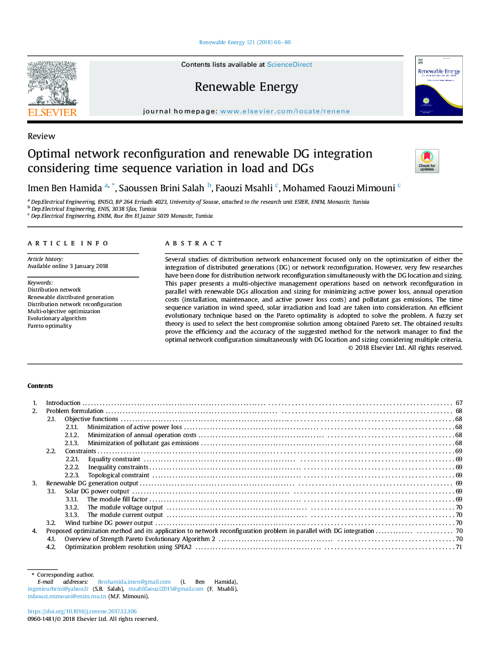 Optimal network reconfiguration and renewable DG integration considering time sequence variation in load and DGs