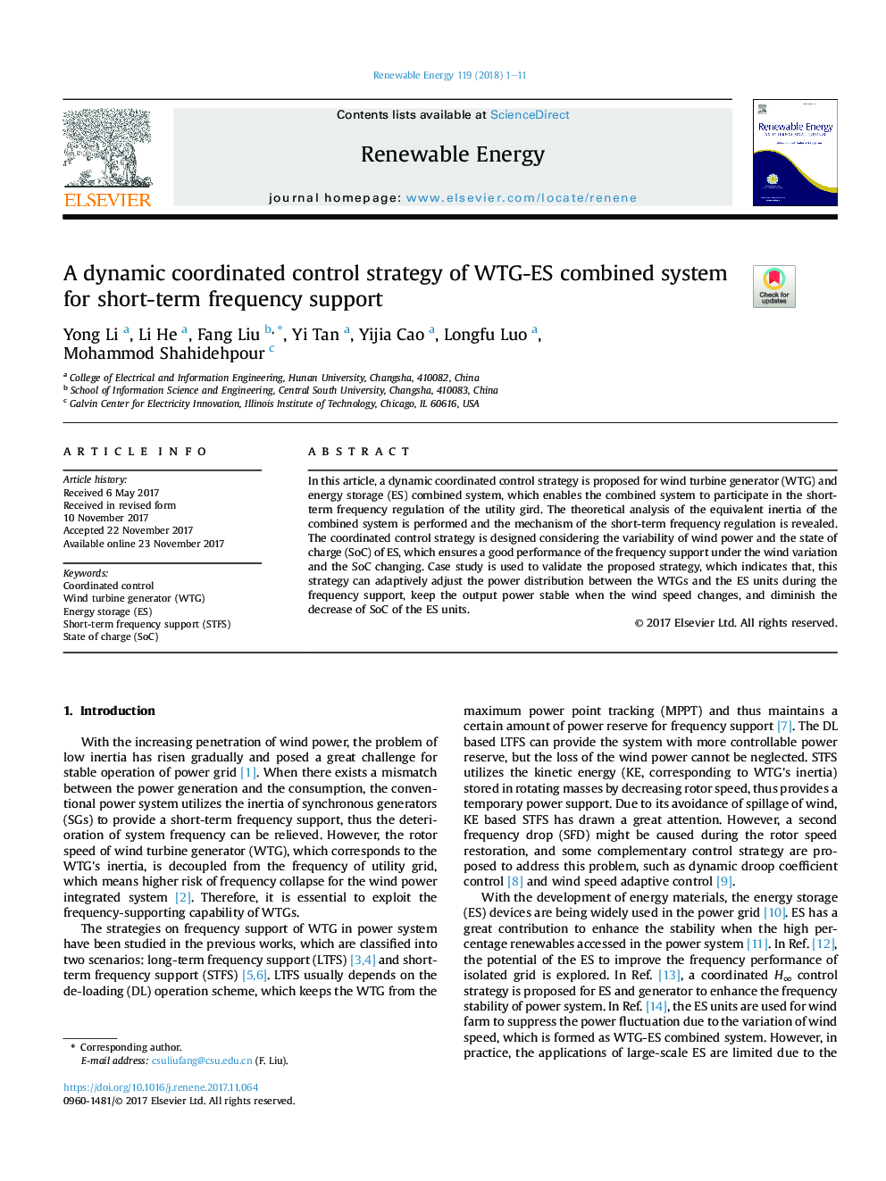 A dynamic coordinated control strategy of WTG-ES combined system for short-term frequency support