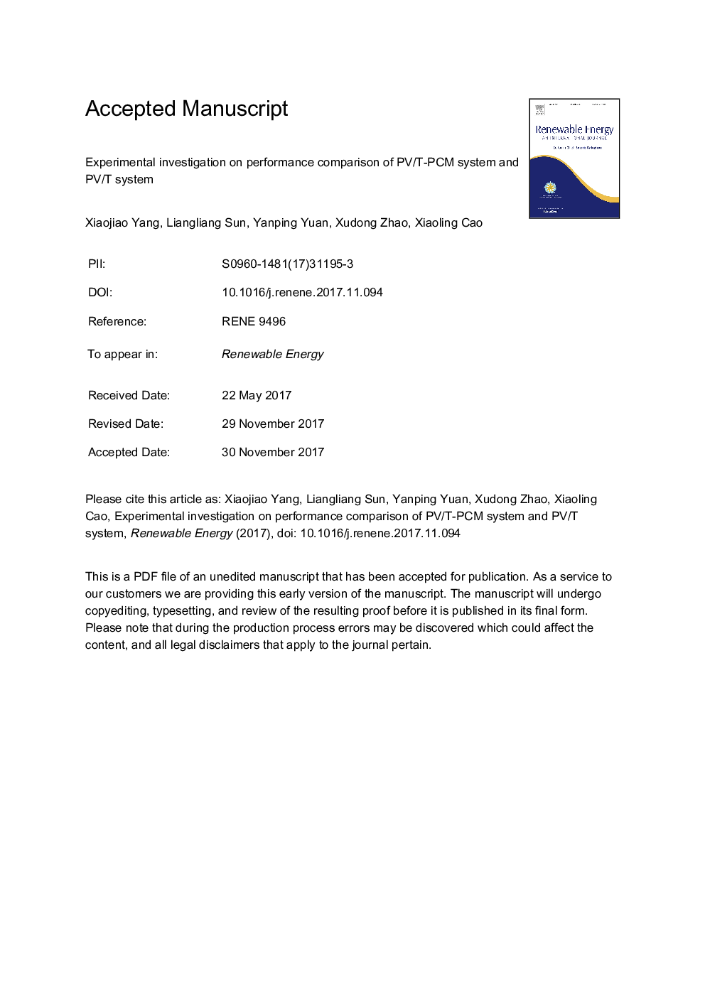 Experimental investigation on performance comparison of PV/T-PCM system and PV/T system