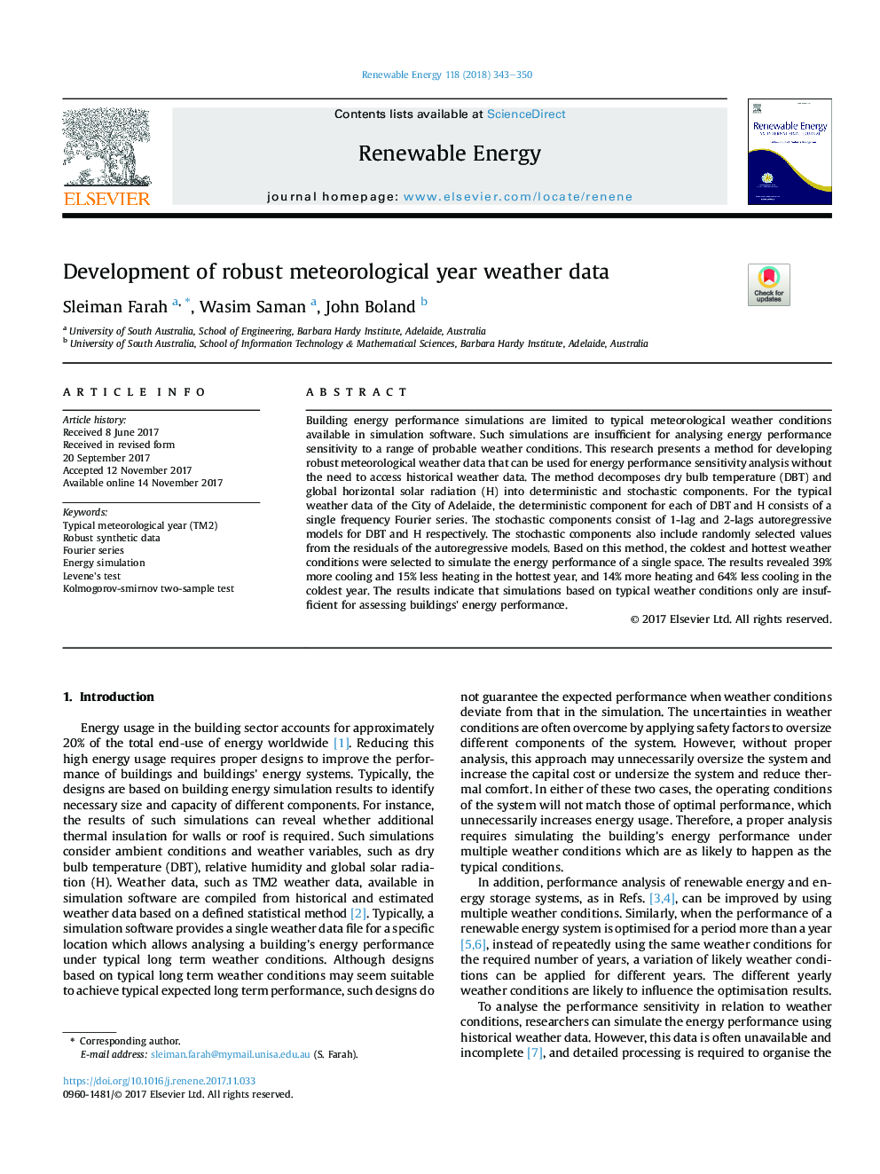 Development of robust meteorological year weather data