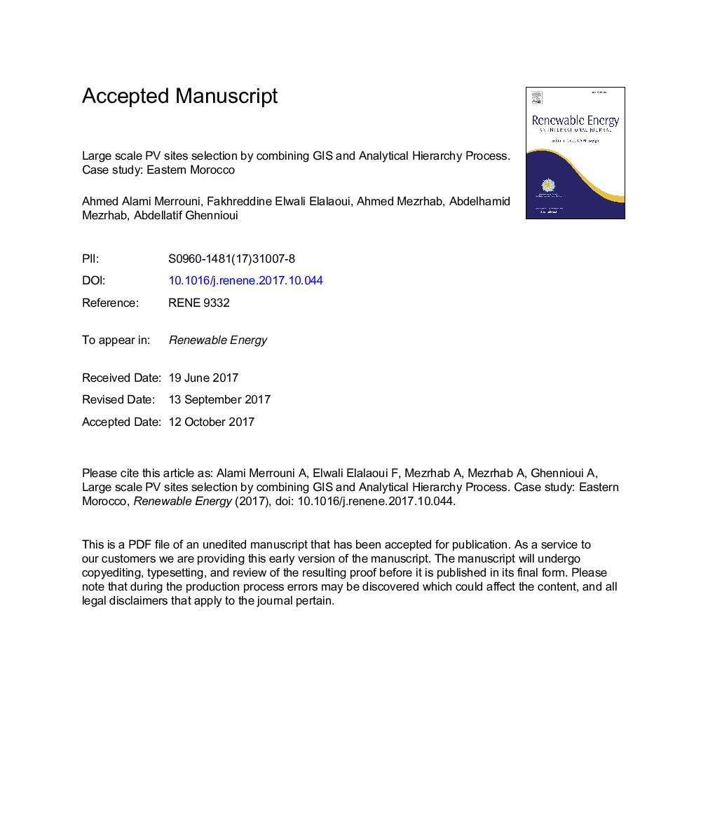 Large scale PV sites selection by combining GIS and Analytical Hierarchy Process. Case study: Eastern Morocco