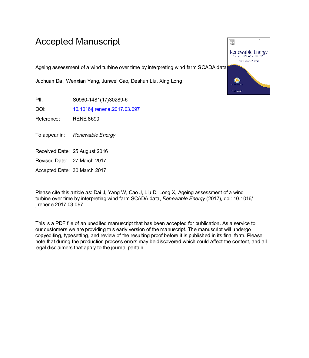 Ageing assessment of a wind turbine over time by interpreting wind farm SCADA data