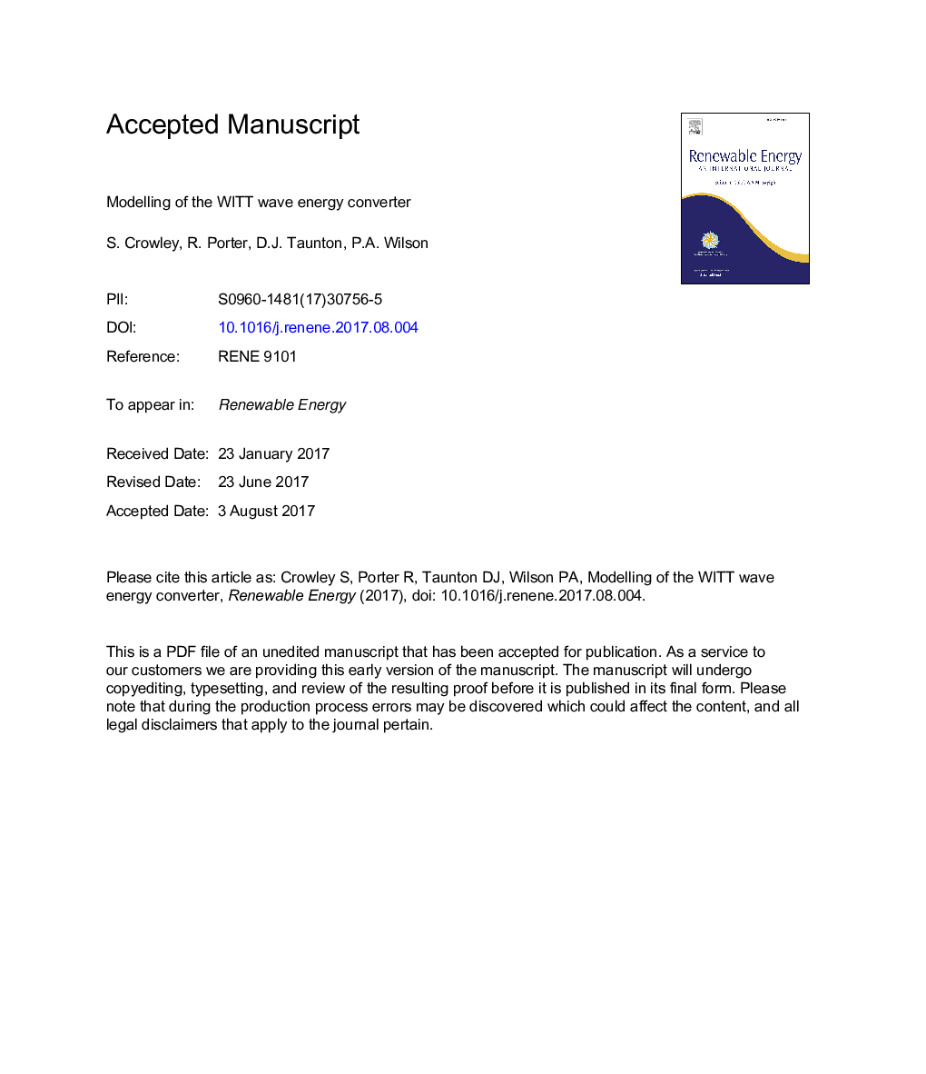 عکس صفحه اول مقاله: Modelling of the WITT wave energy converter Modelling of the WITT wave energy converter