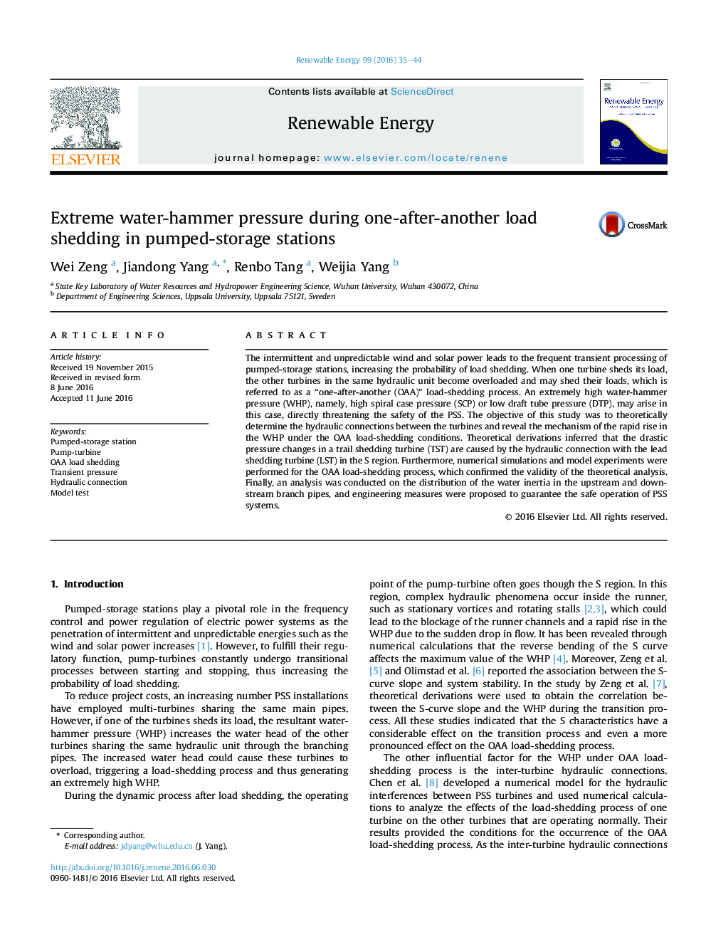 Extreme water-hammer pressure during one-after-another load shedding in pumped-storage stations