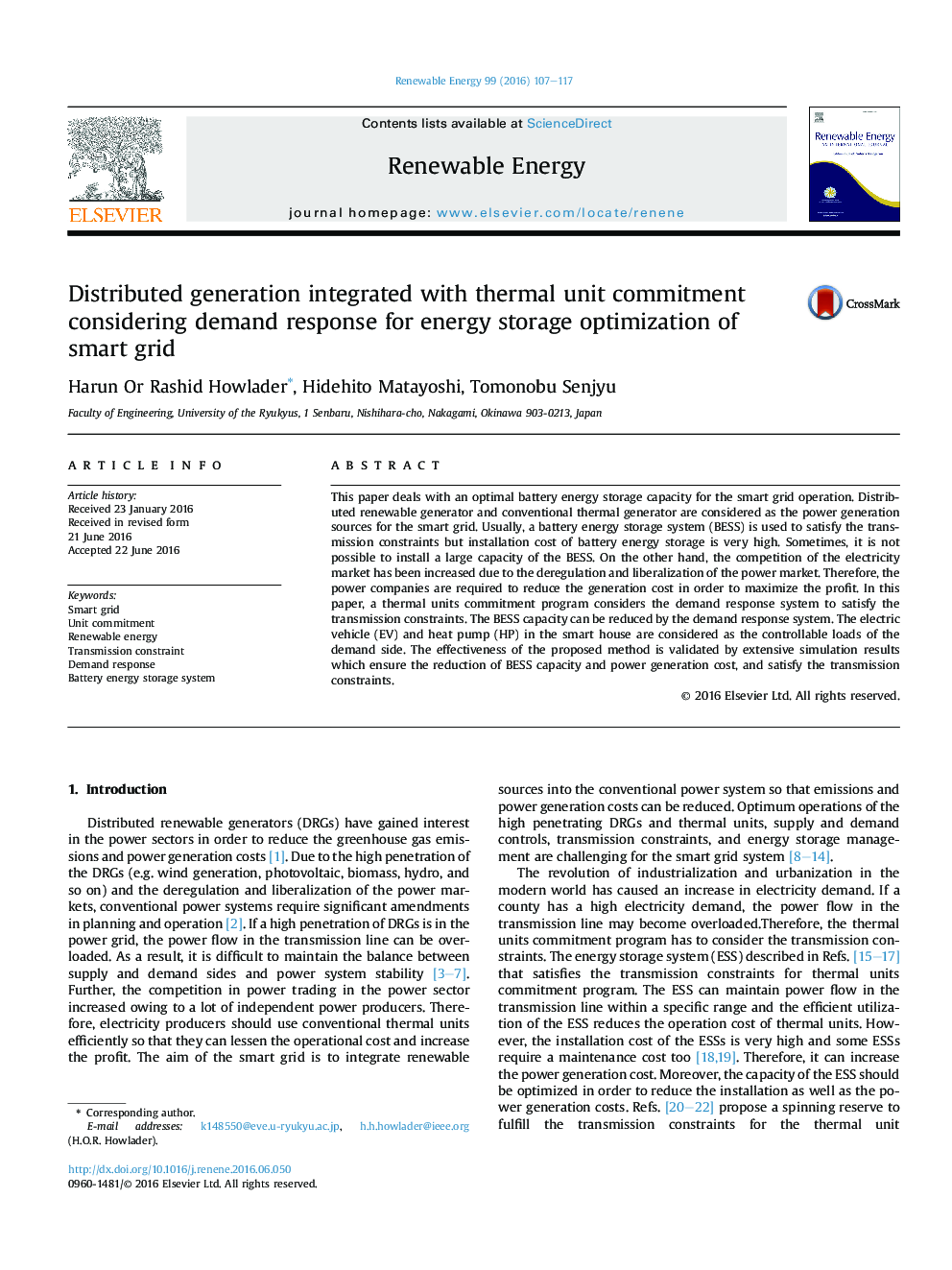 Distributed generation integrated with thermal unit commitment considering demand response for energy storage optimization of smart grid