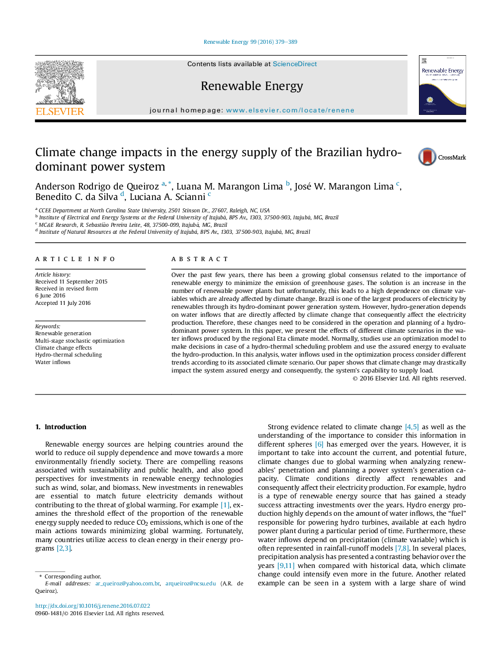 Climate change impacts in the energy supply of the Brazilian hydro-dominant power system