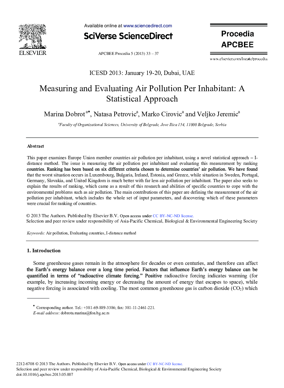 Measuring and Evaluating Air Pollution Per Inhabitant: A Statistical Approach 