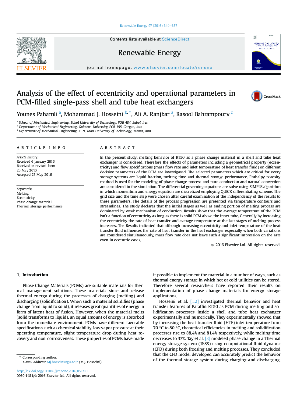 Analysis of the effect of eccentricity and operational parameters in PCM-filled single-pass shell and tube heat exchangers