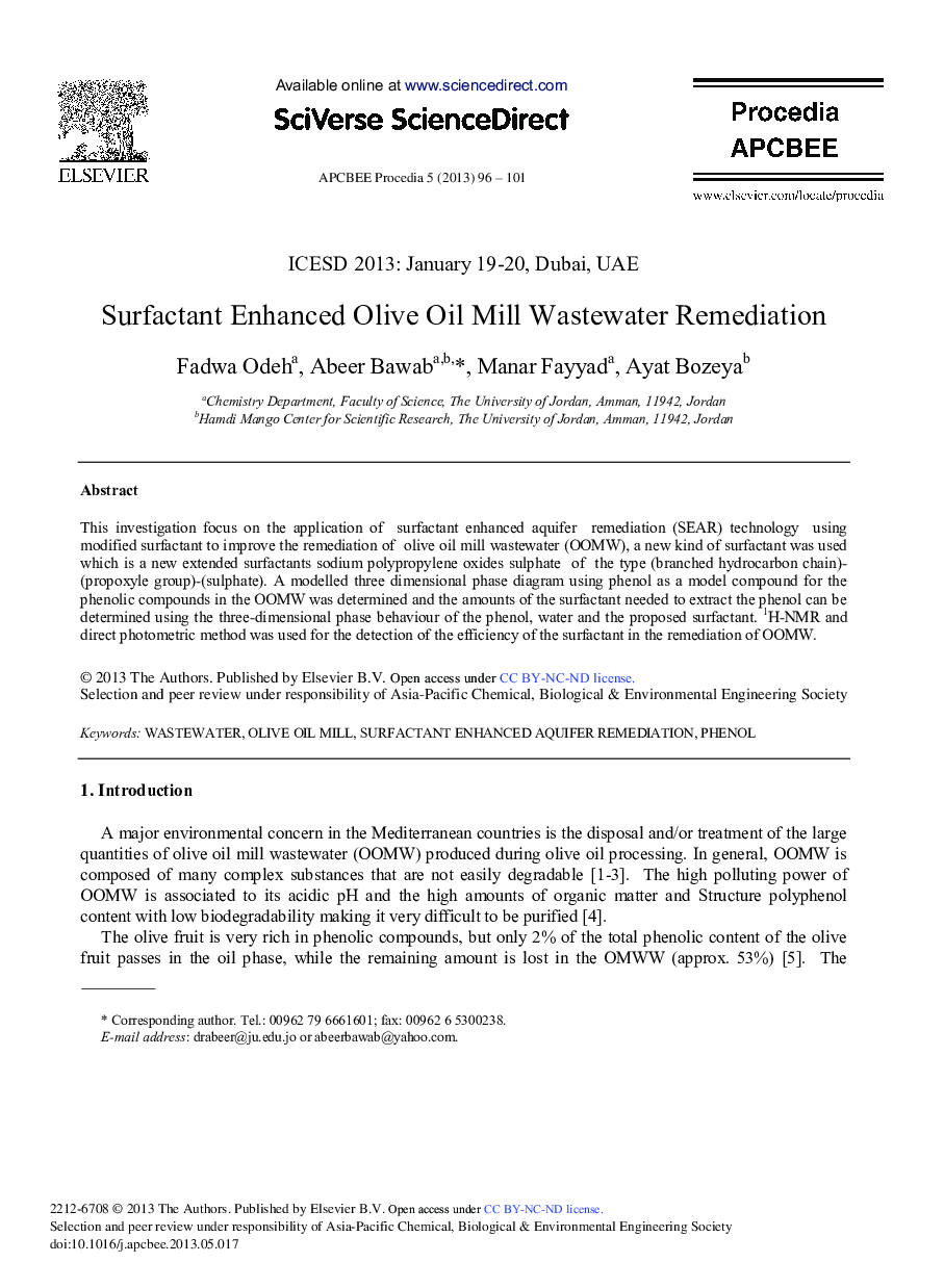Surfactant Enhanced Olive Oil Mill Wastewater Remediation 
