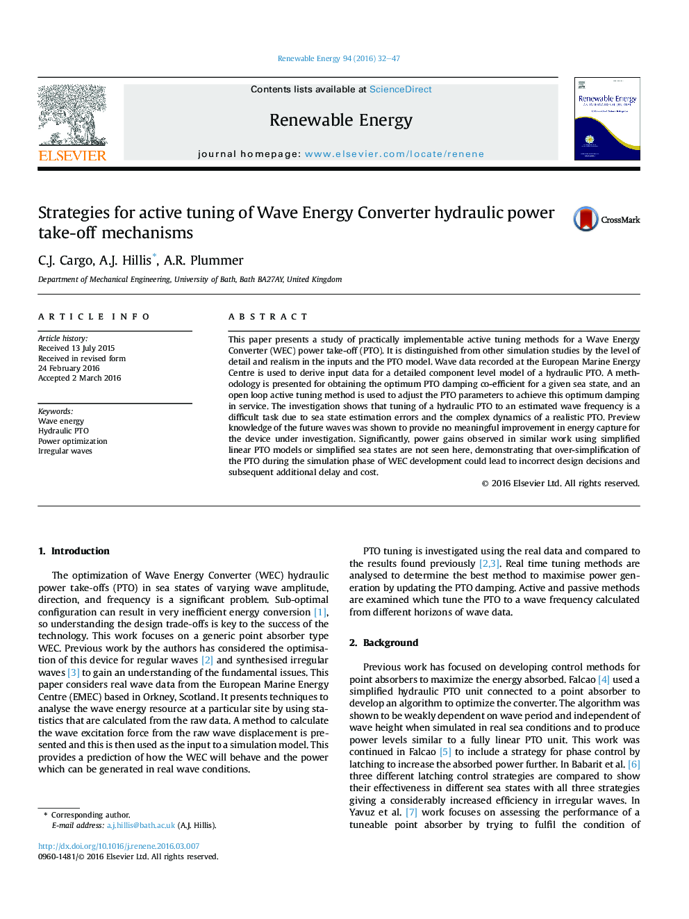 استراتژی برای تنظیم فعال سازی مکانیسم های واکنش هیدرولیکی مبدل انرژی موج 